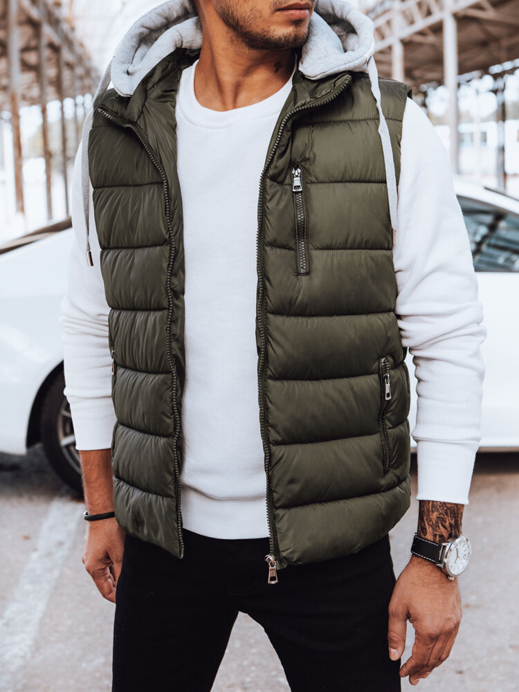 Men's Quilted Vest With Hood, Dstreet Green