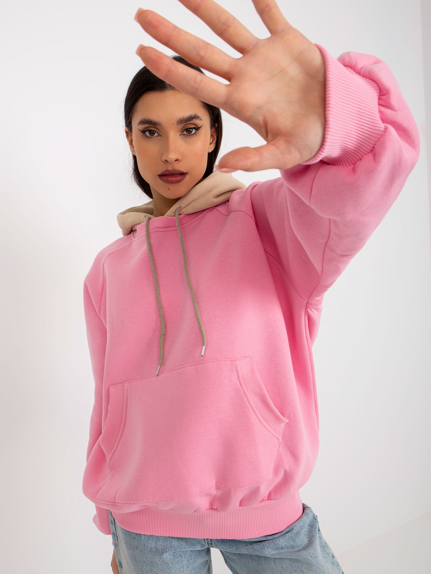 Pink And Beige Basic Hoodie