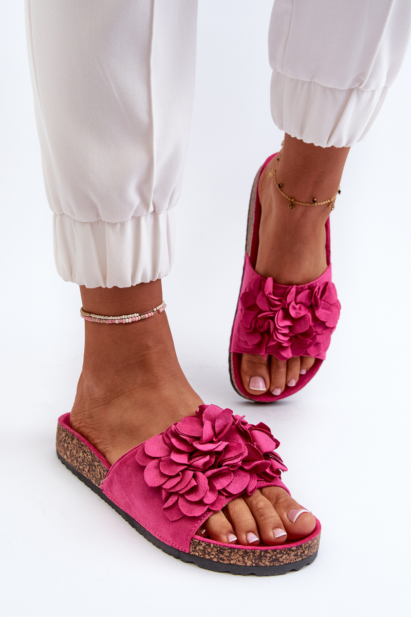 Women's slippers on a cork platform made of Eco Suede Fuchsia Jaihini