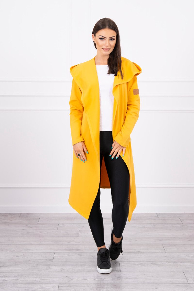 Long cardigan with hood mustard