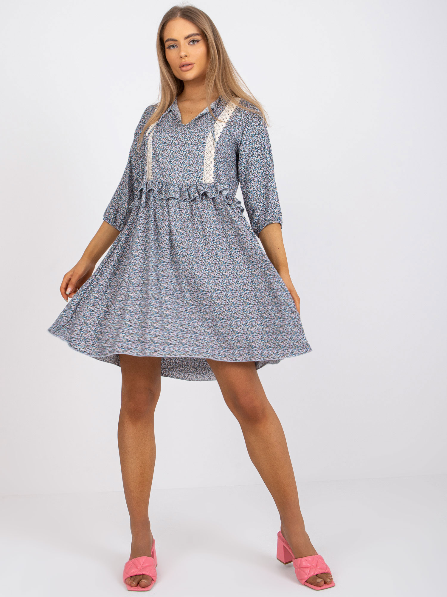 Casual Blue Dress With Patterns RUE PARIS