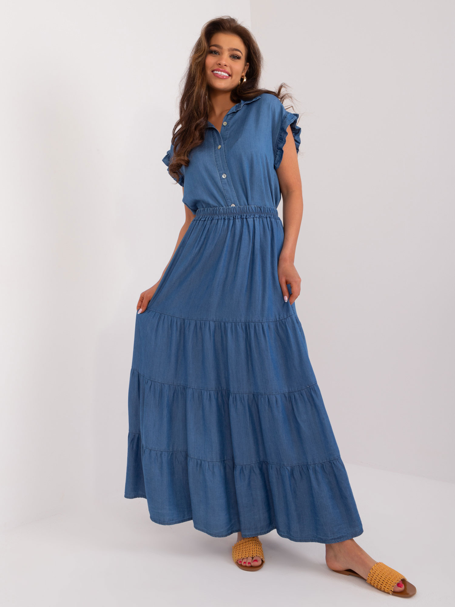 Navy blue flared skirt with ruffles