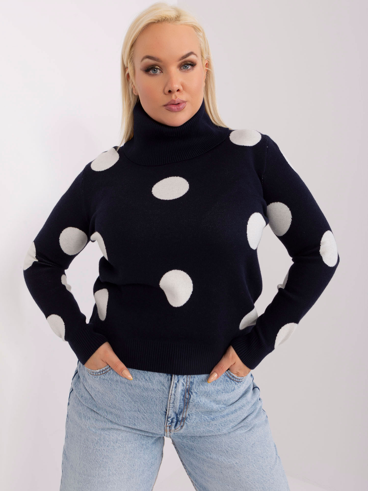 Plus Size Navy Blue Sweater With Cuffs