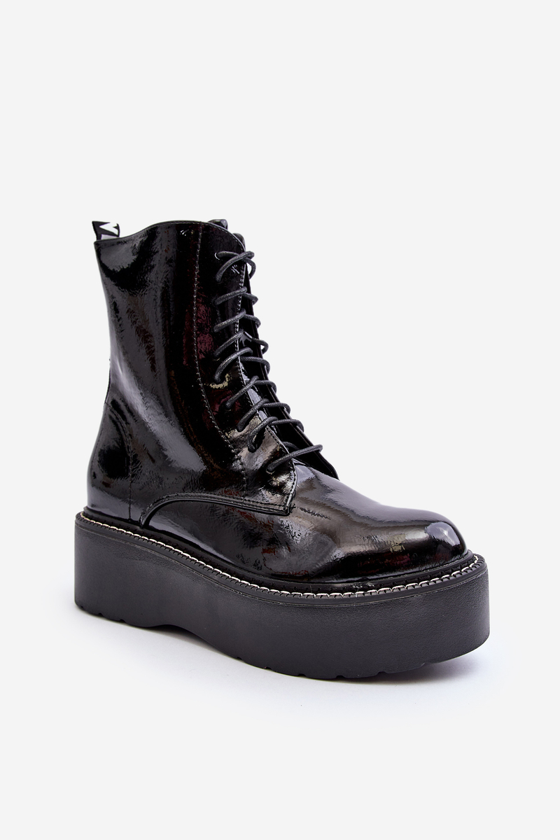 Women's patent leather boots with thick soles black Movana