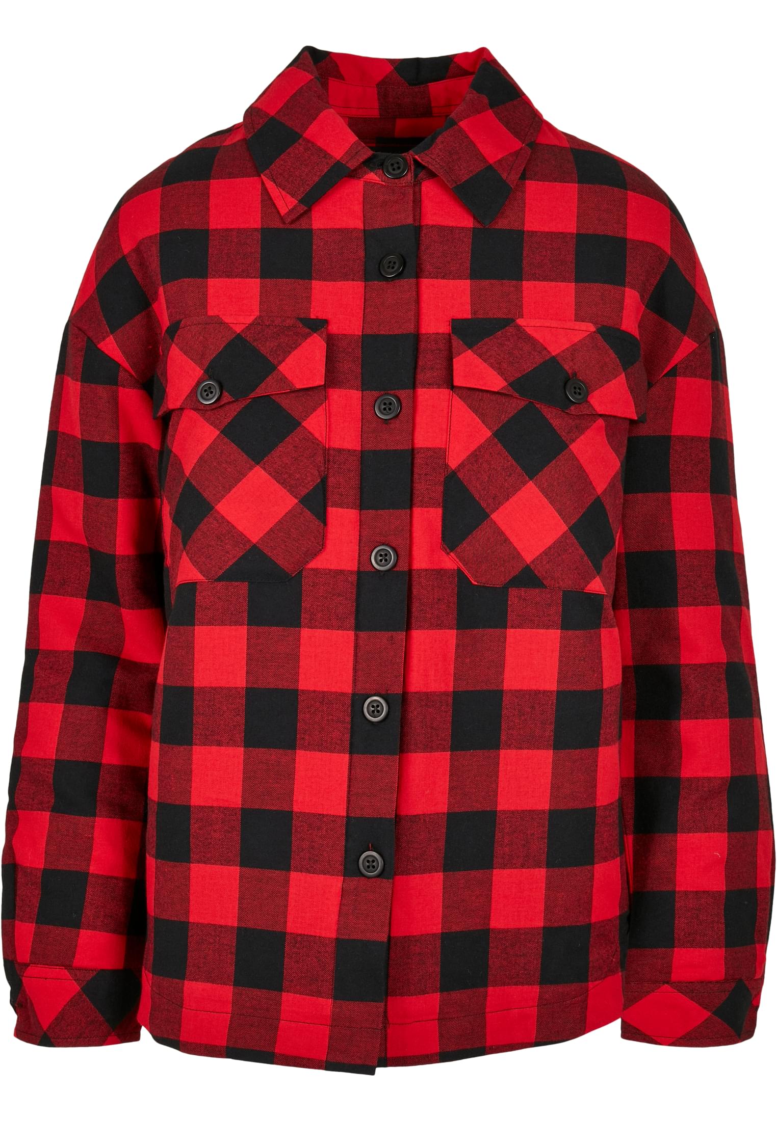 Women's Flannel Padded Overshirt Black/red