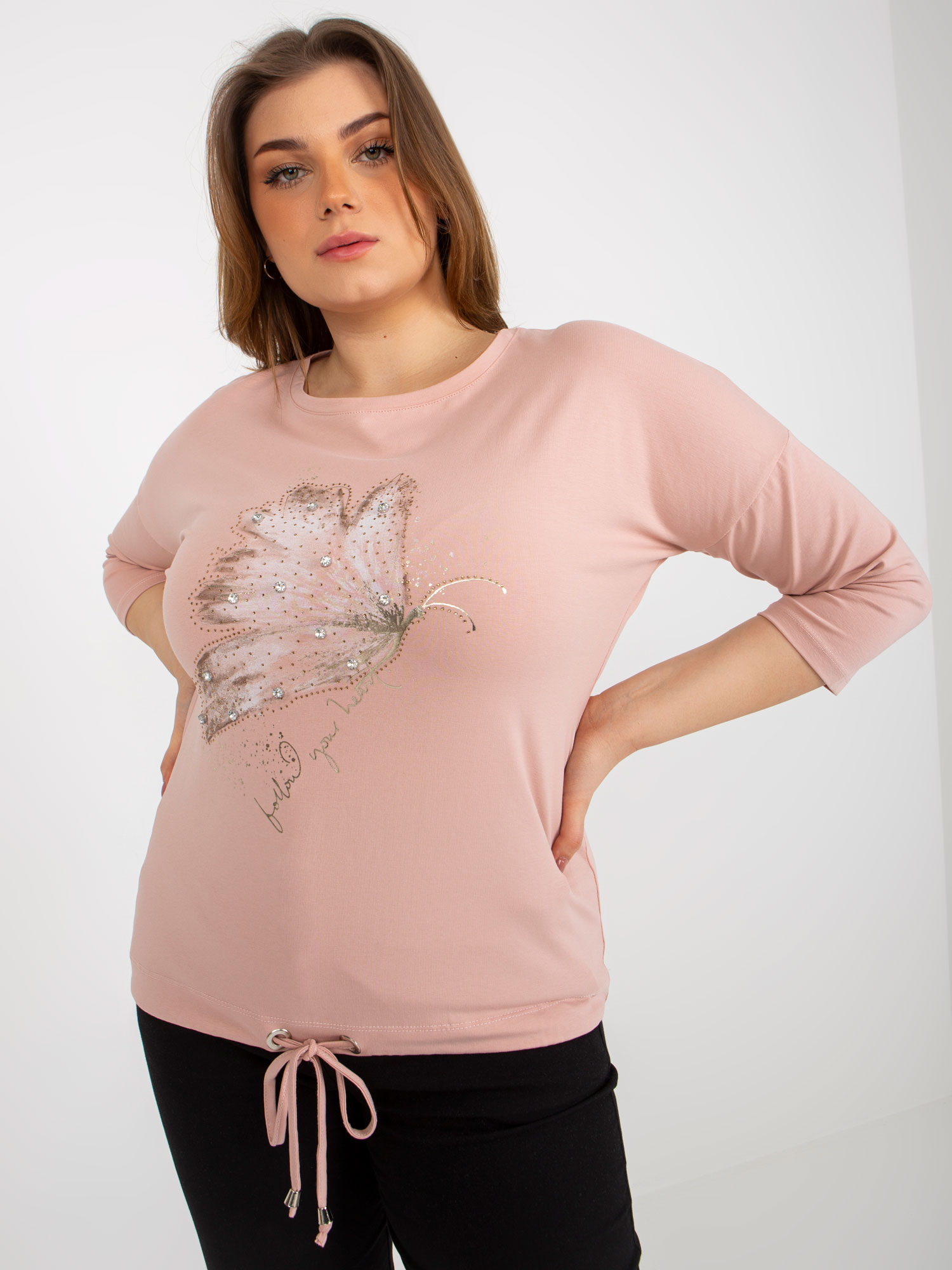 Light Pink Blouse Plus Size With Print And Application