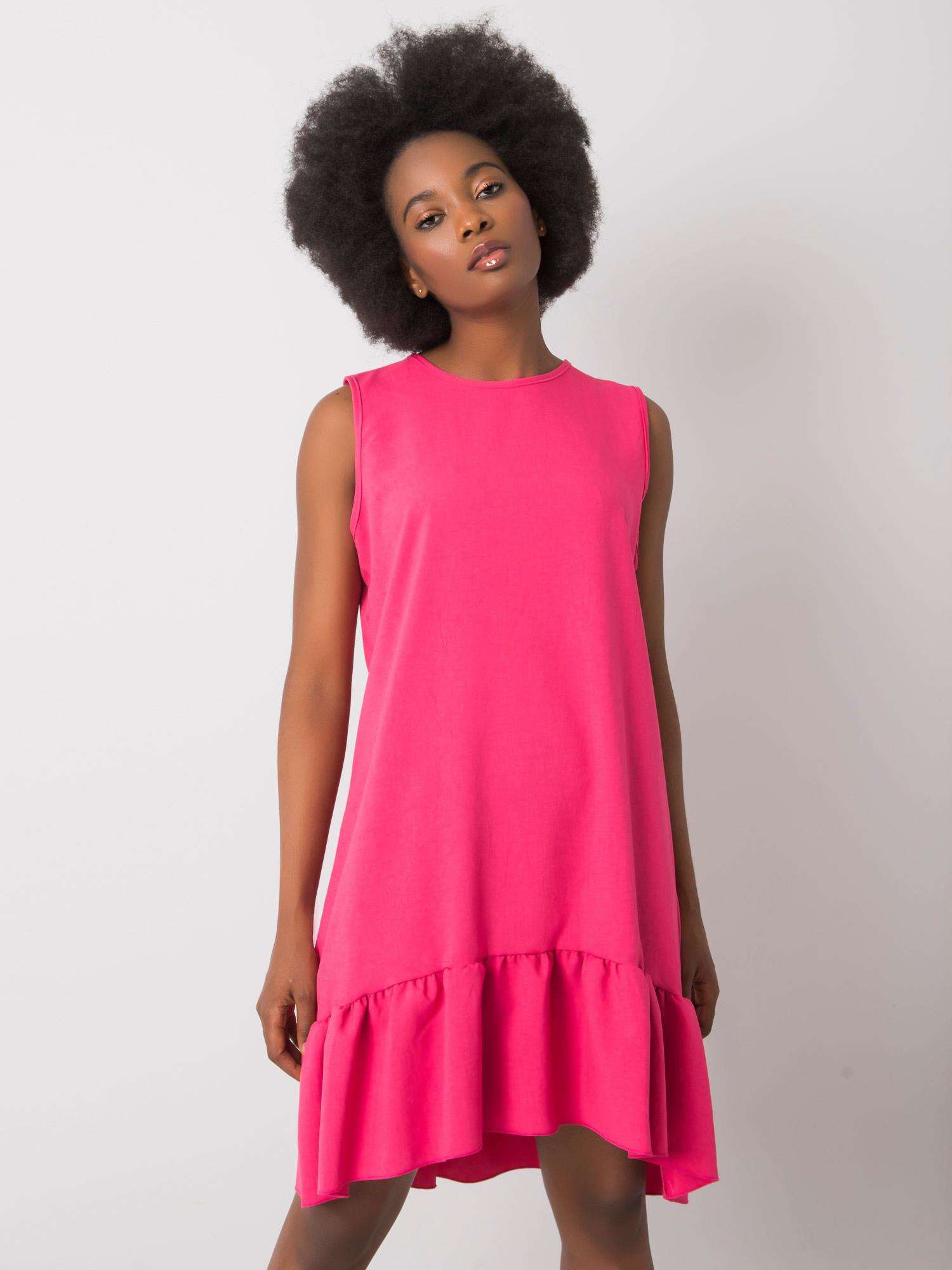 Levně RUE PARIS Růžové dámské šaty s volány