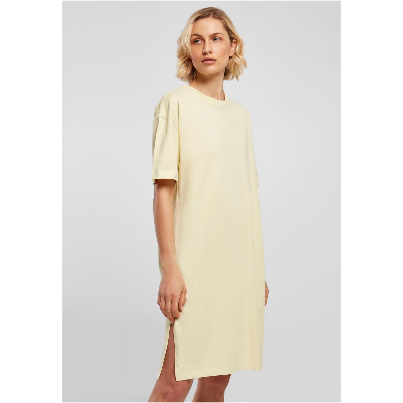 Women's Dress With Slit Soft Yellow