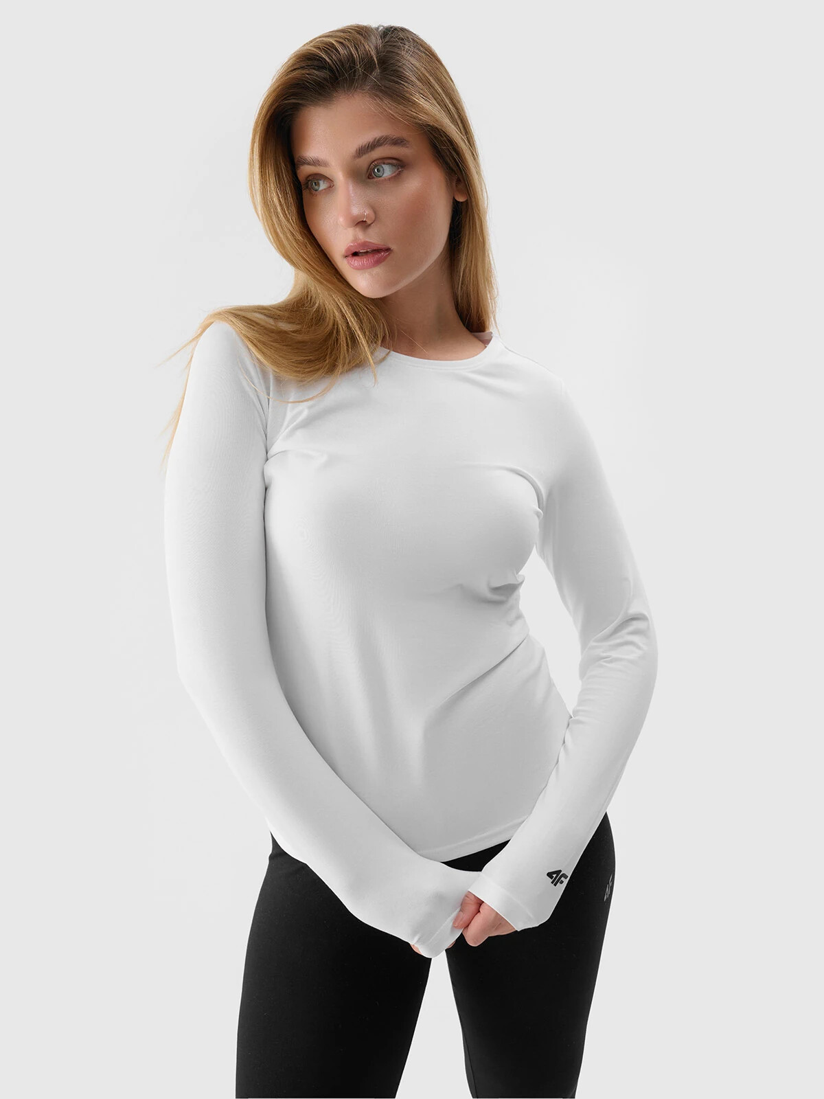 Women's Plain Long Sleeves T-Shirt 4F - White