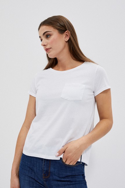 Cotton T-shirt With Moodo Pocket - White