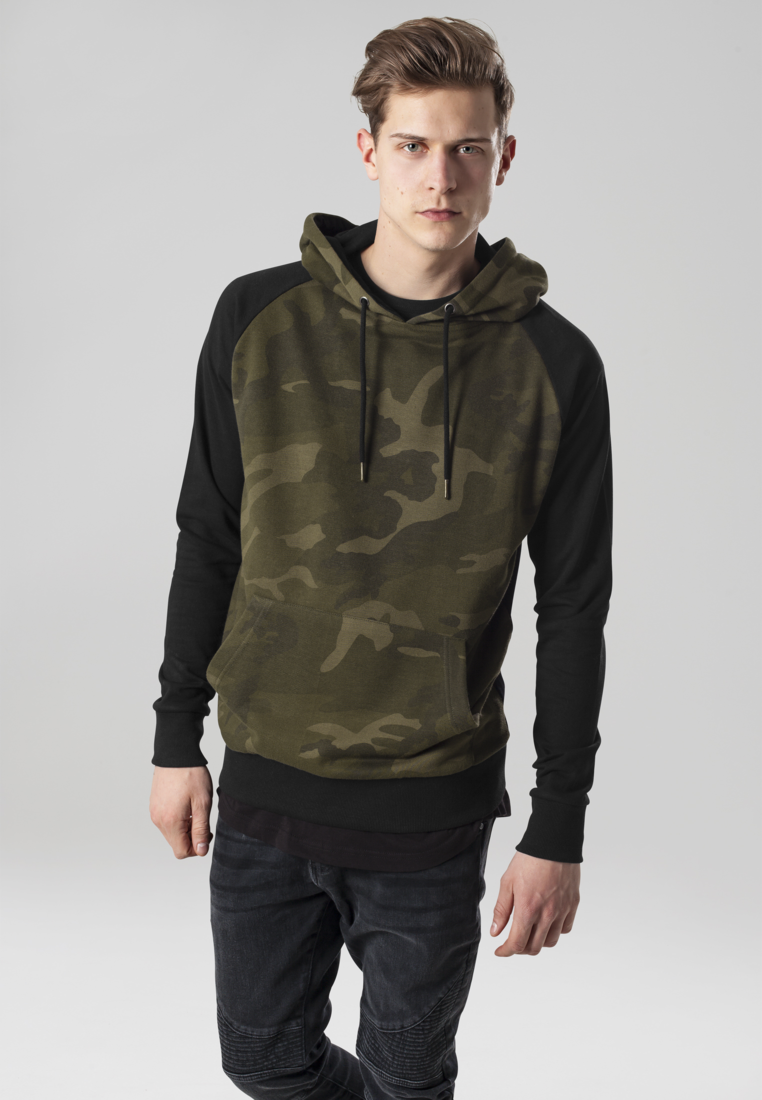 Camo Contrast Raglan Hoody Olive Camo/blk