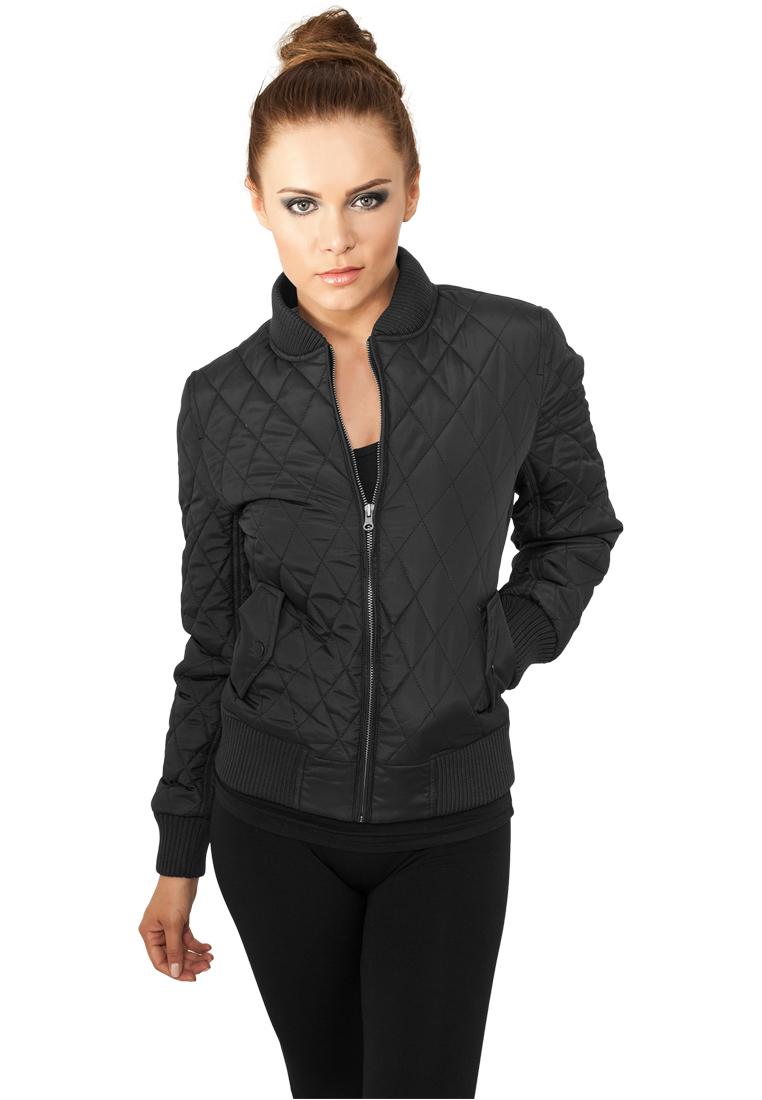 Doamnelor Diamond Quilt Nylon Jacheta negru