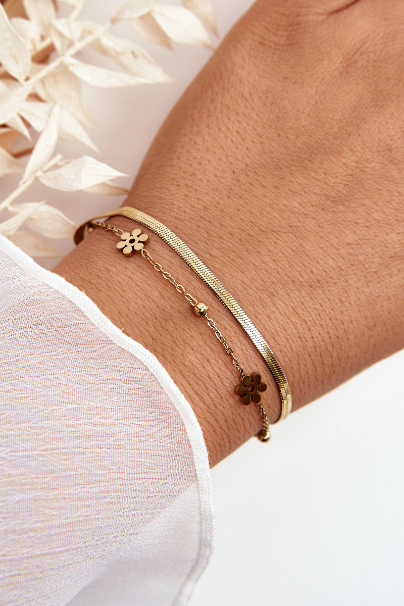 Women's snake bracelet with golden flowers