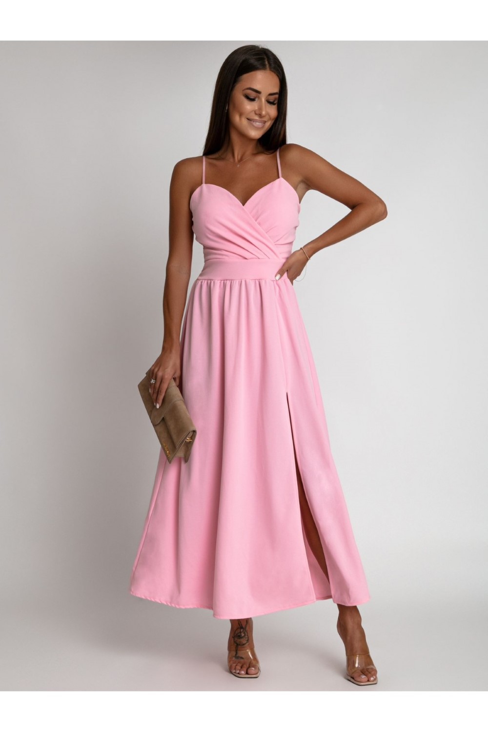 Maxi dress with straps, pink