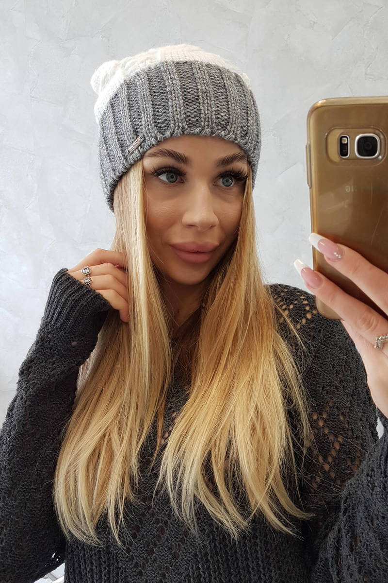 Beanie with fleece Paris K212 white+grey