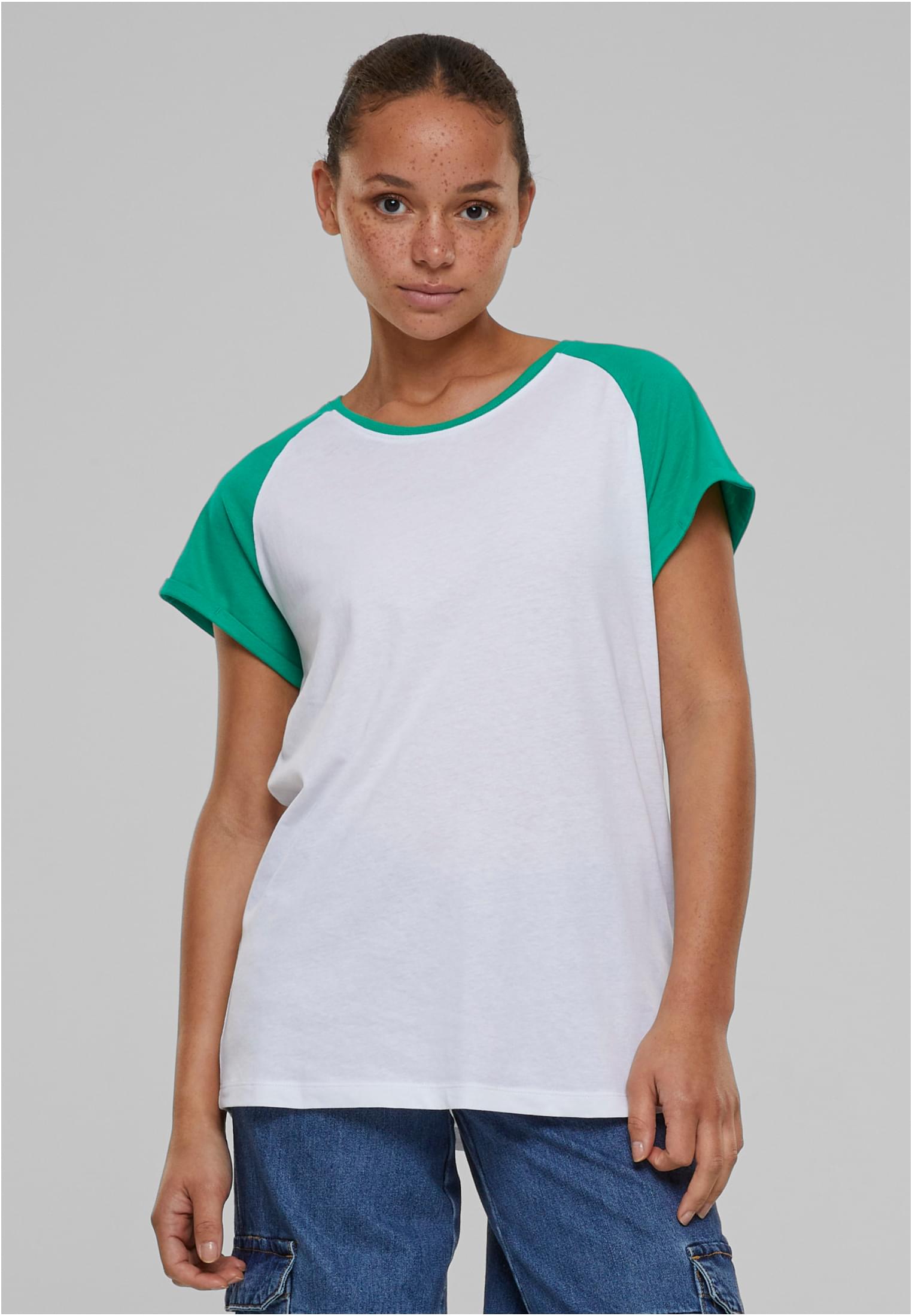 Women's T-shirt Contrast Raglan - White/green