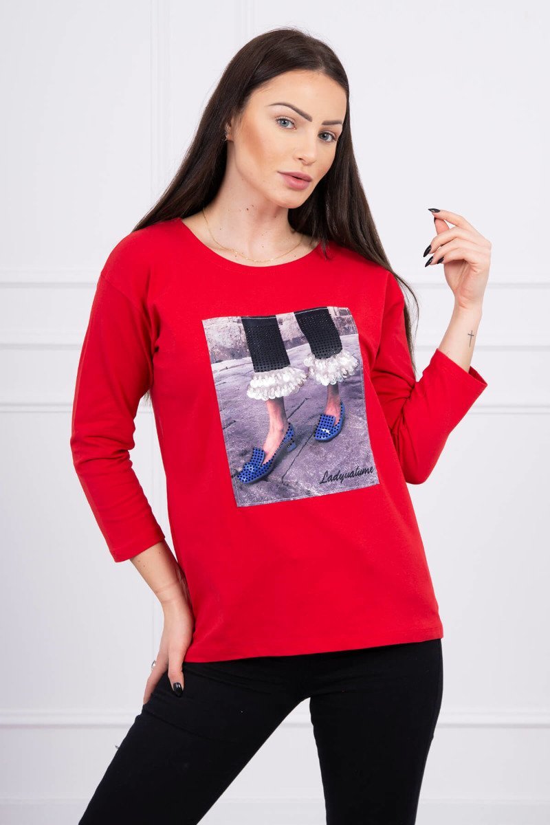 Blouse With 3D Graphics With Zircons Red