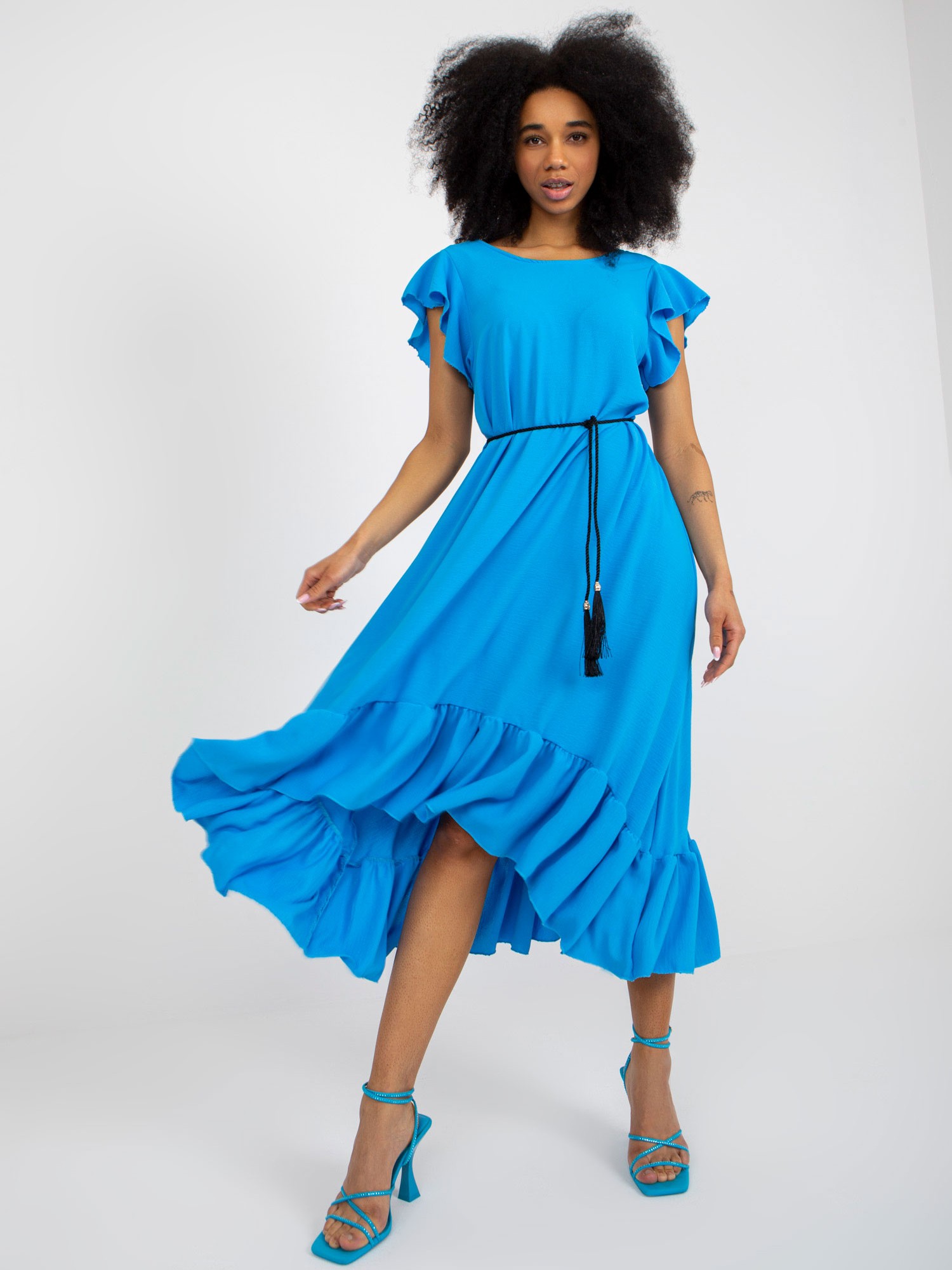 Short-sleeved midi dress blue