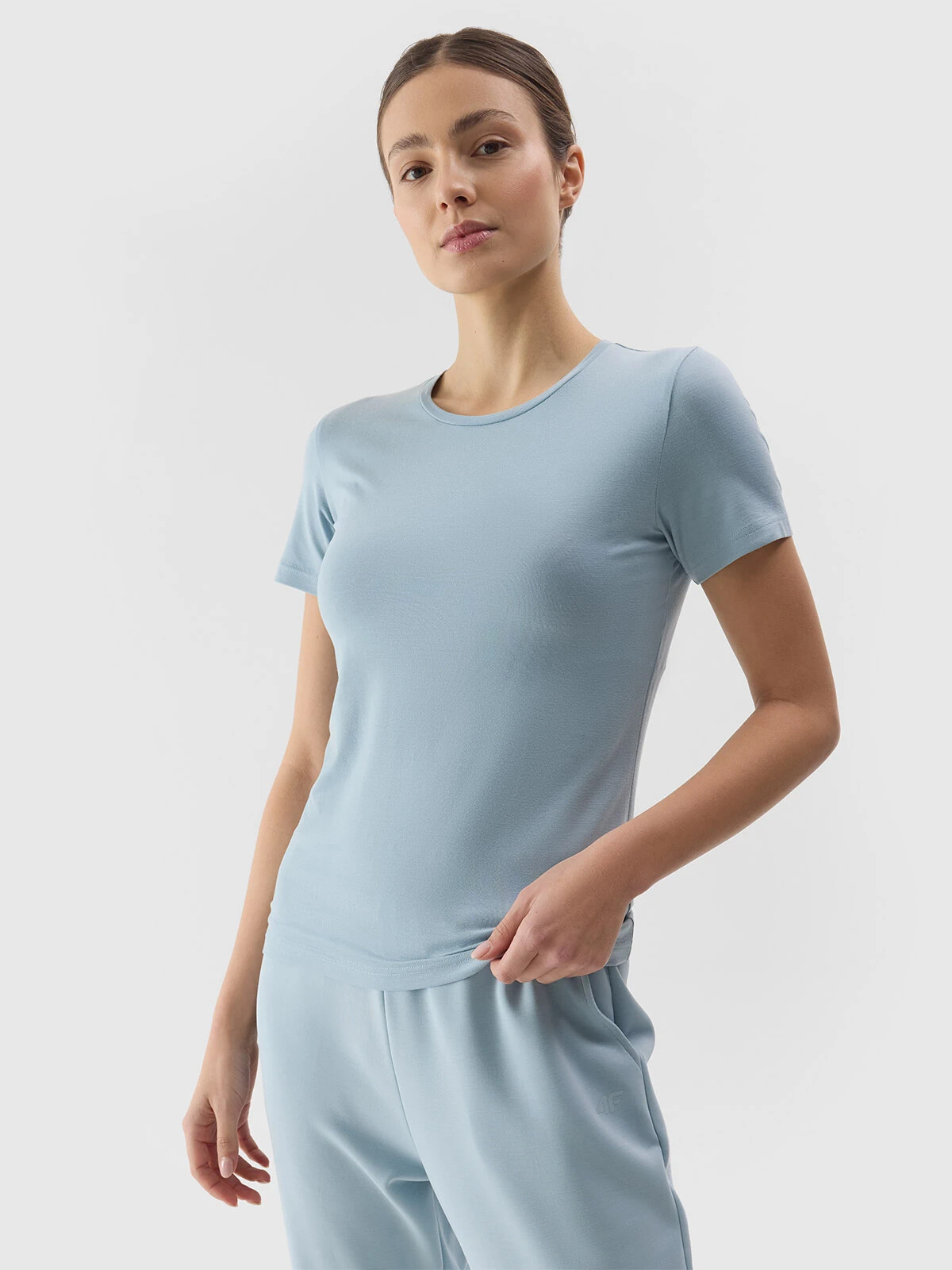 Women's Slim 4F Plain T-Shirt - Light Blue