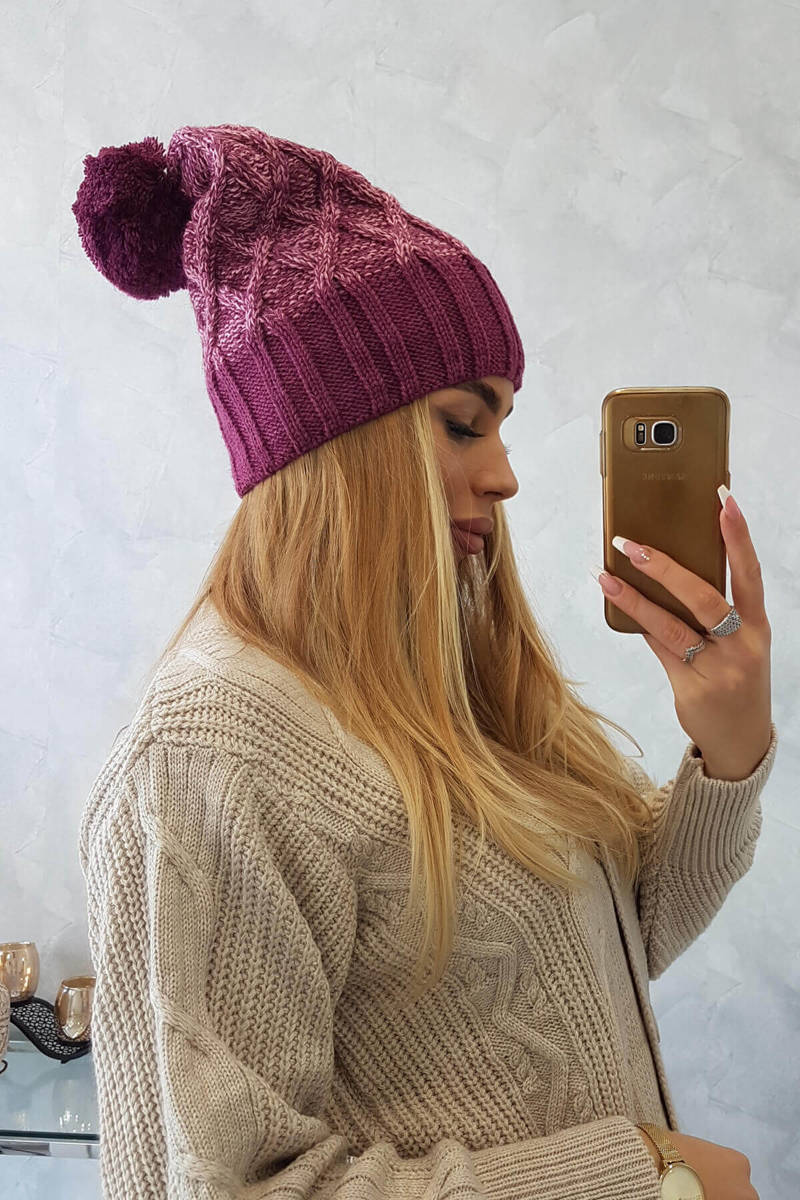 Beanie with fleece Milano K203 pink melange + dark pink