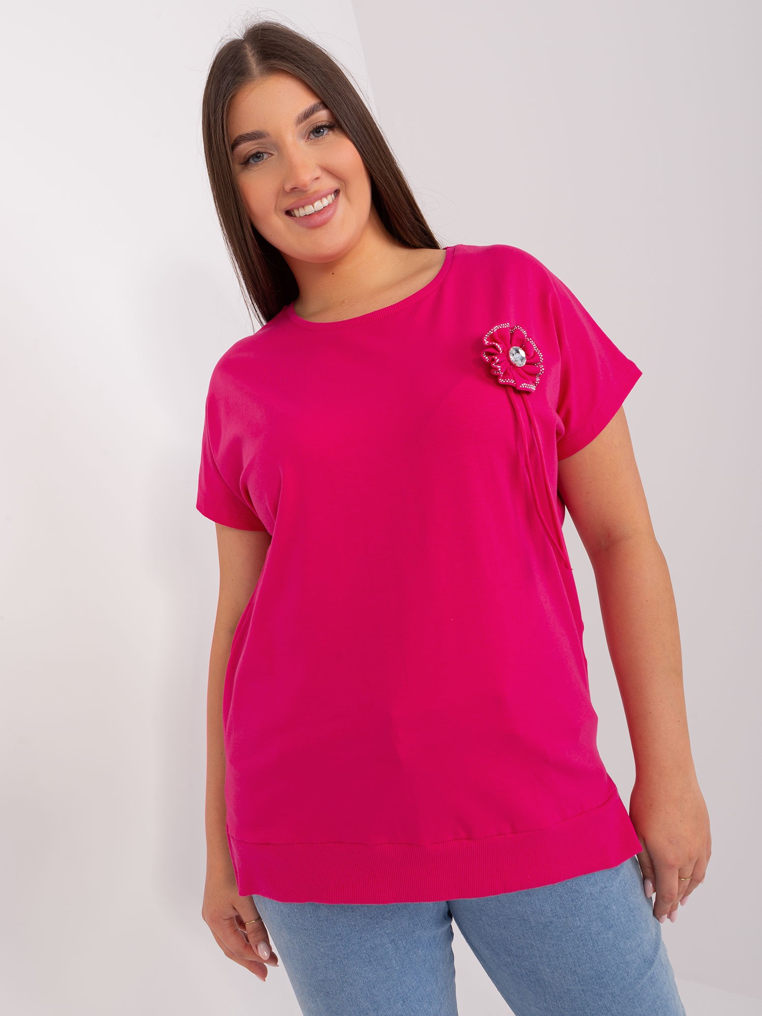 Fuchsia Women’s Blouse Plus Size with Short Sleeves