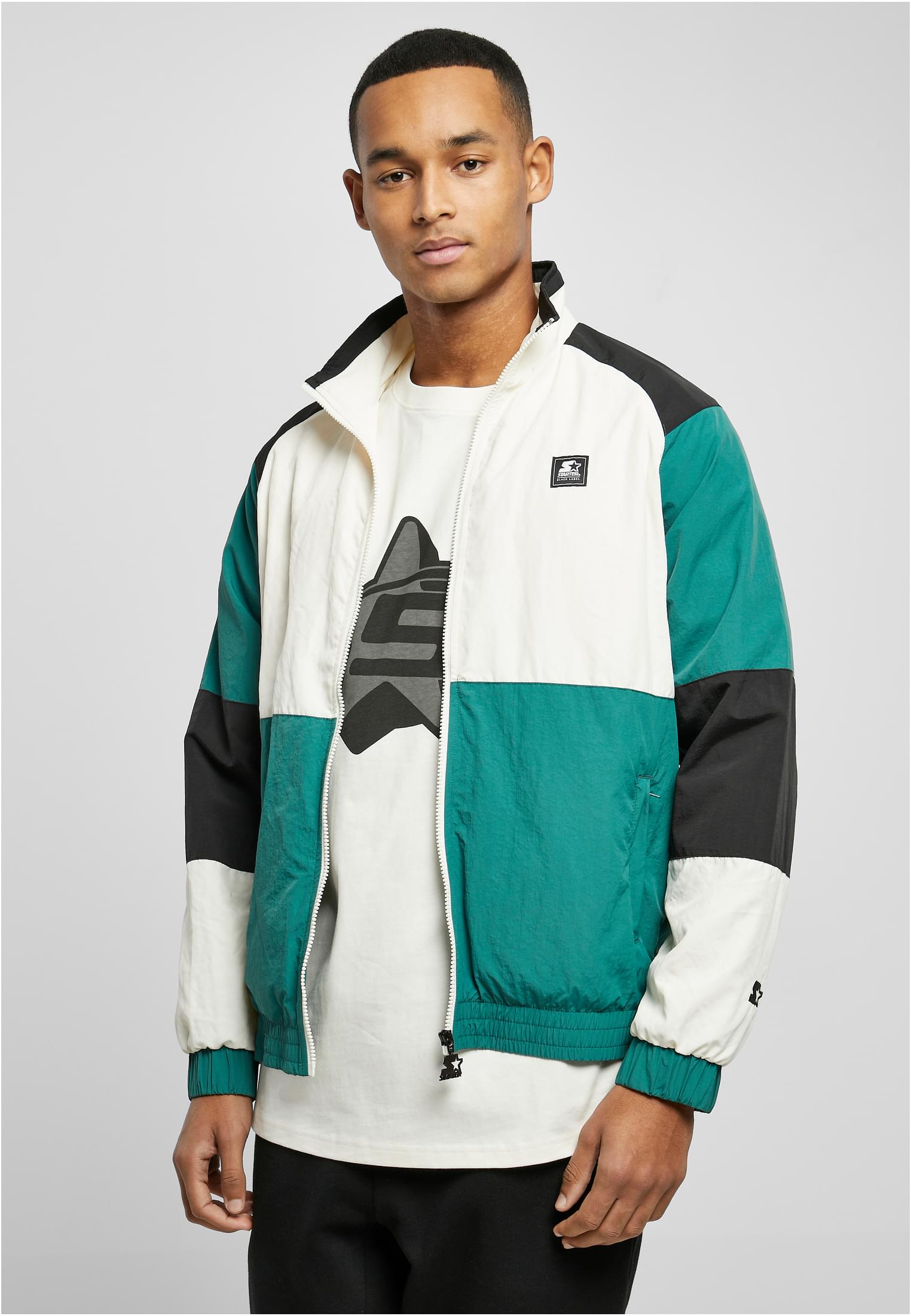 Starter Color Block Retro Jacket Pale White/dark Fresh Green/black