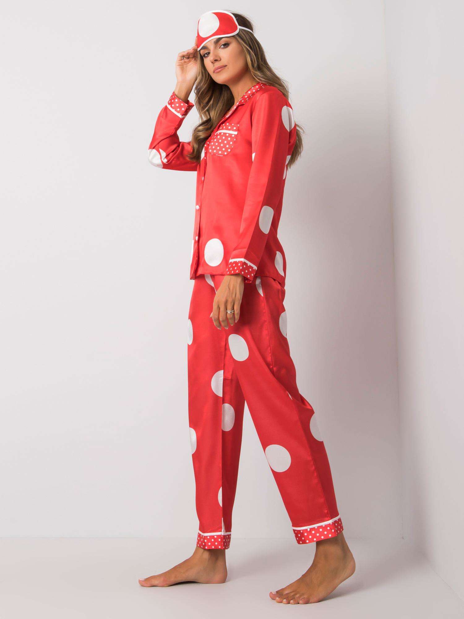 Pijamale roșii pentru femei cu puncte polka