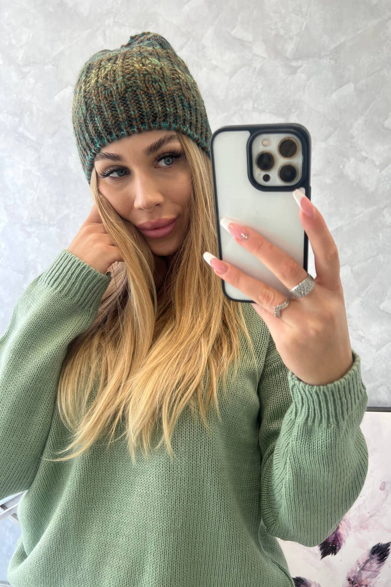 Beanie with fleece Melisa K241 brown+green