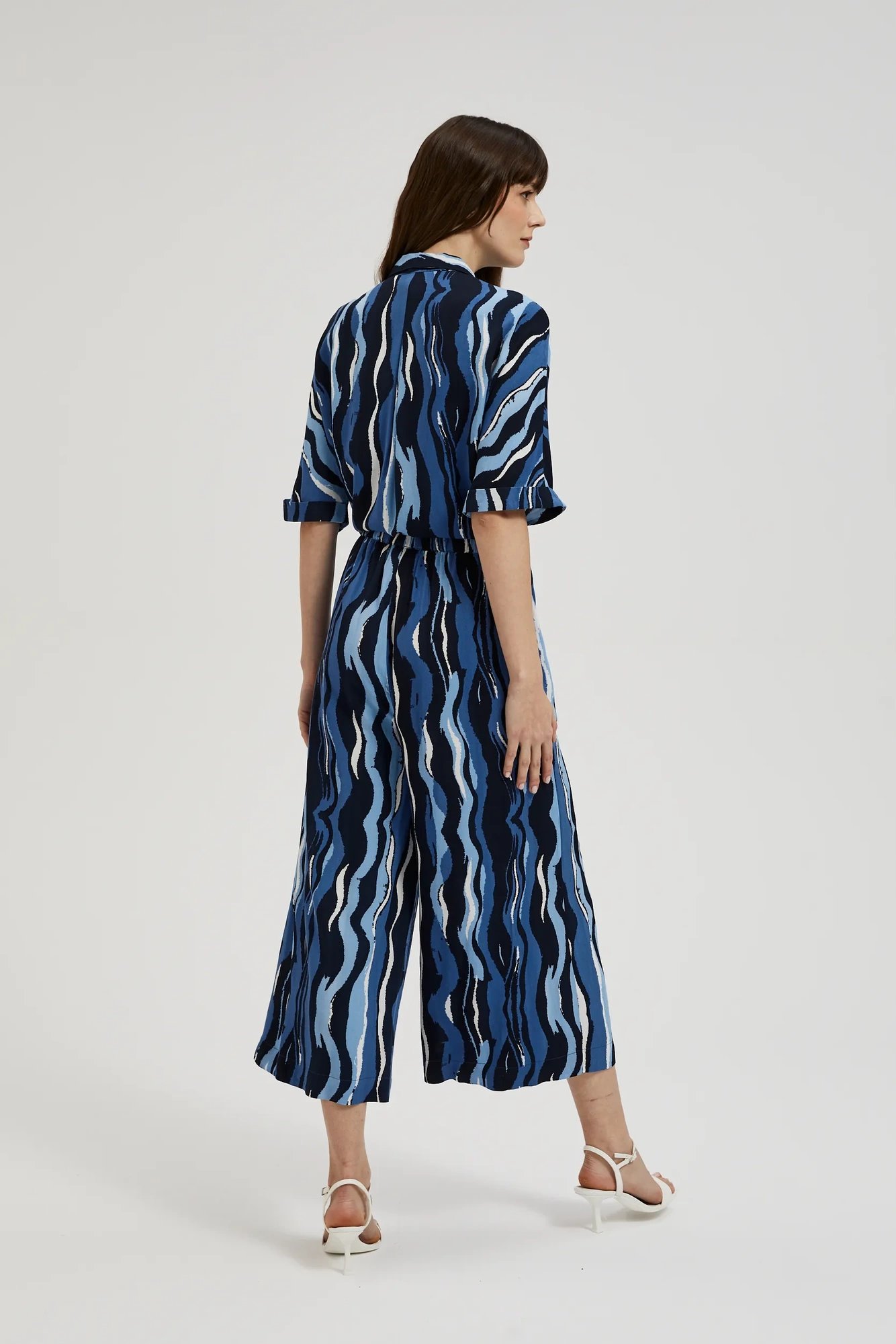 Women's trousers with MOODO pattern - navy blue