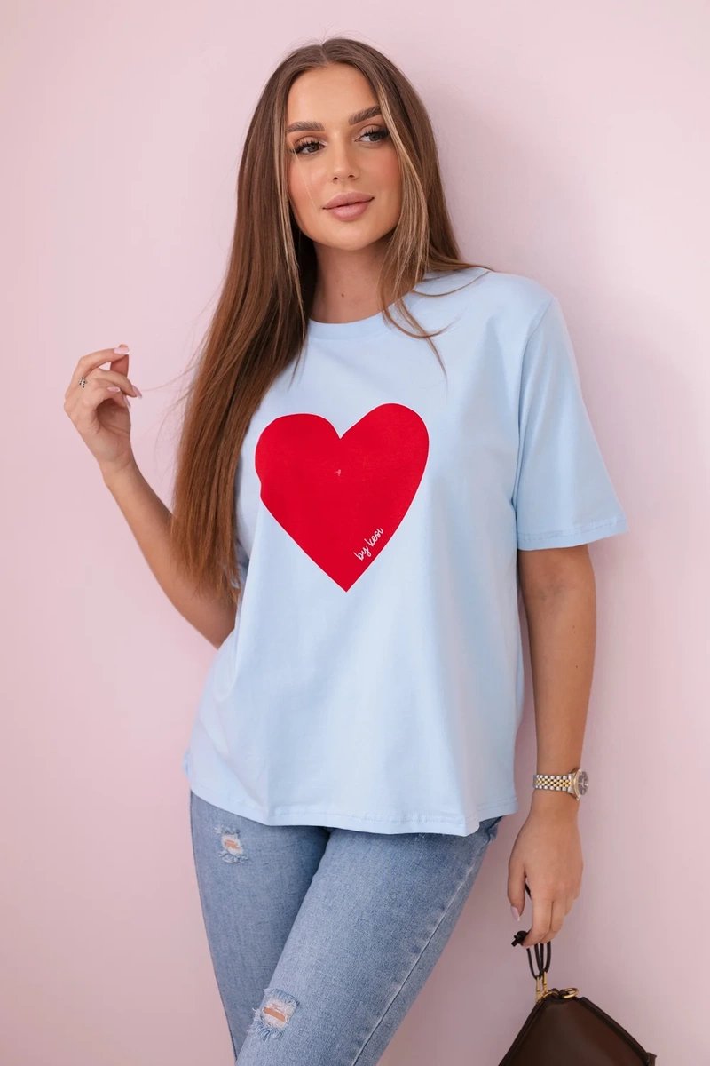 Cotton blouse with blue heart print