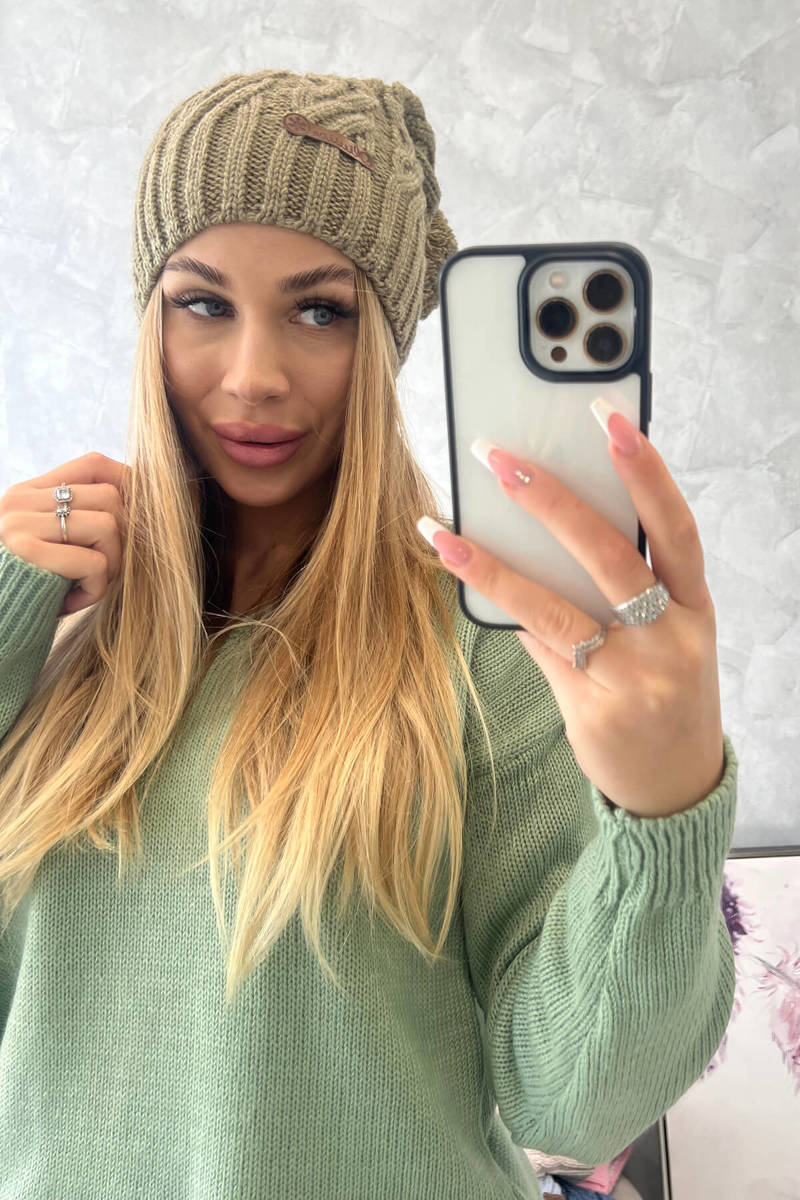 Beanie with fleece Paulina K227 khaki