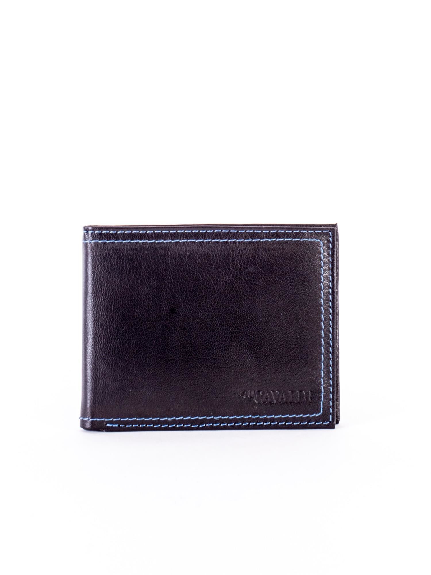Men's black leather wallet with an elegant blue trim