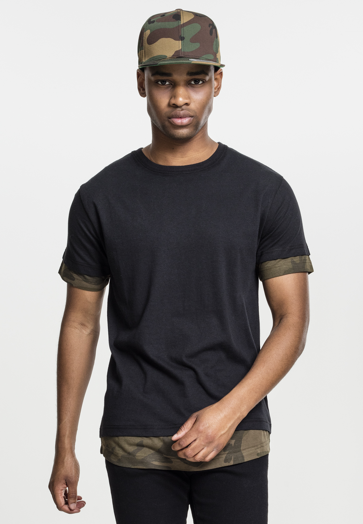 Long Camo Inset T-shirt Black/olive Camo