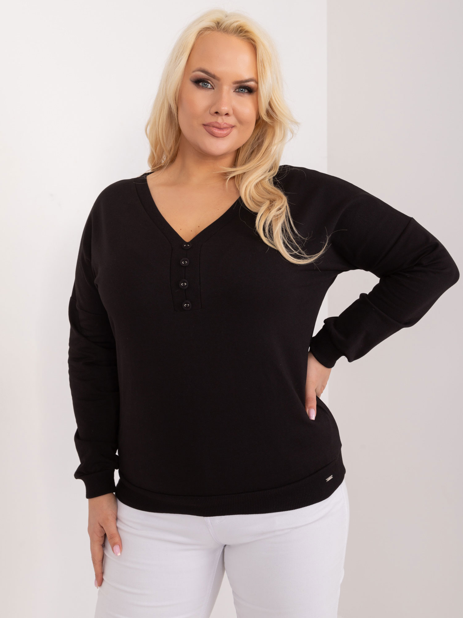 Black simple cotton blouse plus size