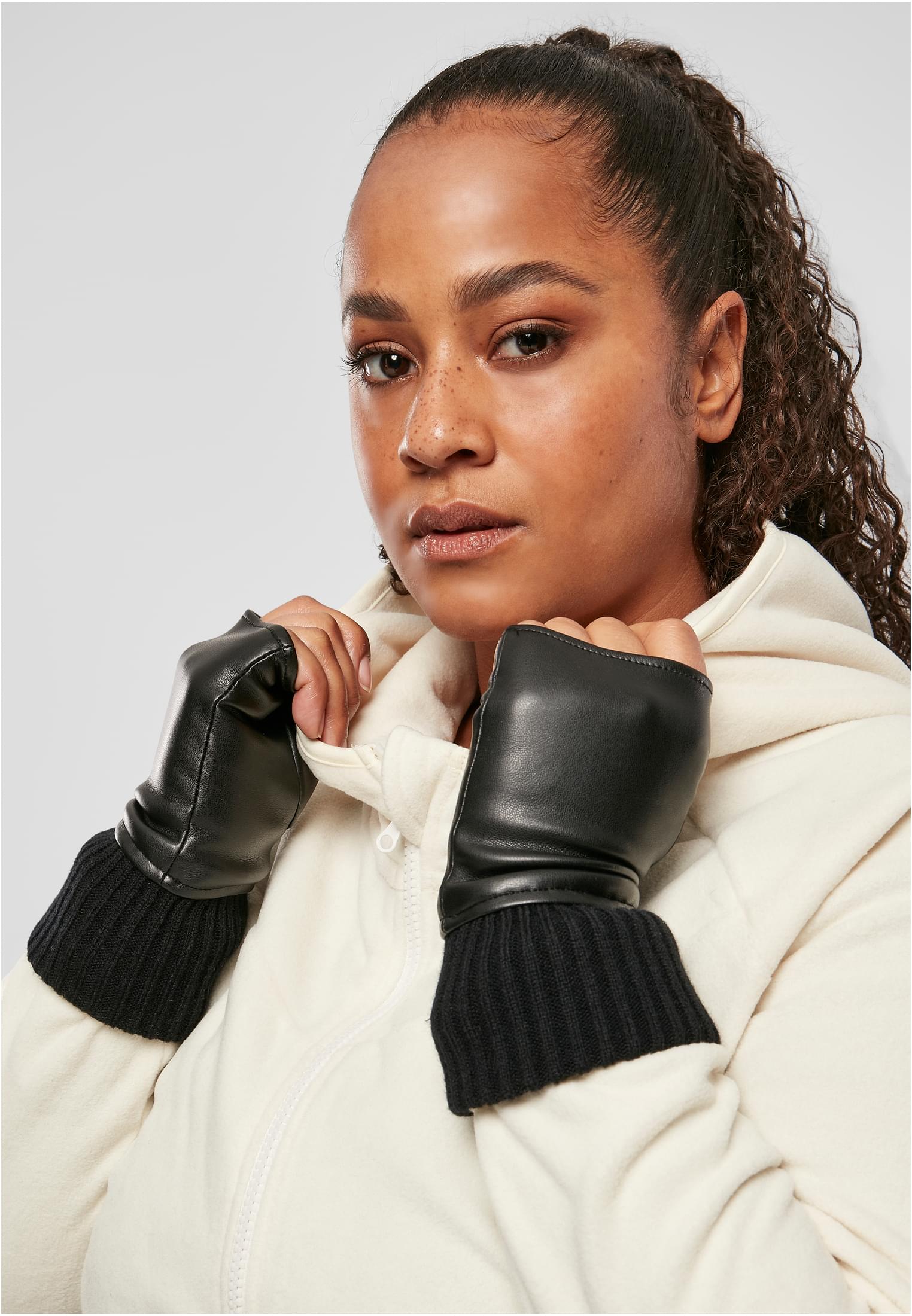 Half-finger gloves made of synthetic leather black