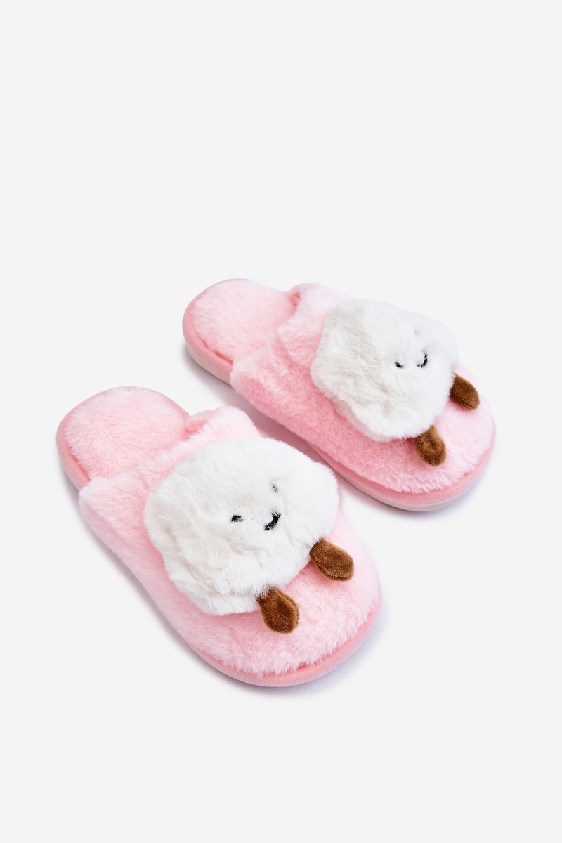Children's warm slippers with fur Pink Rubee