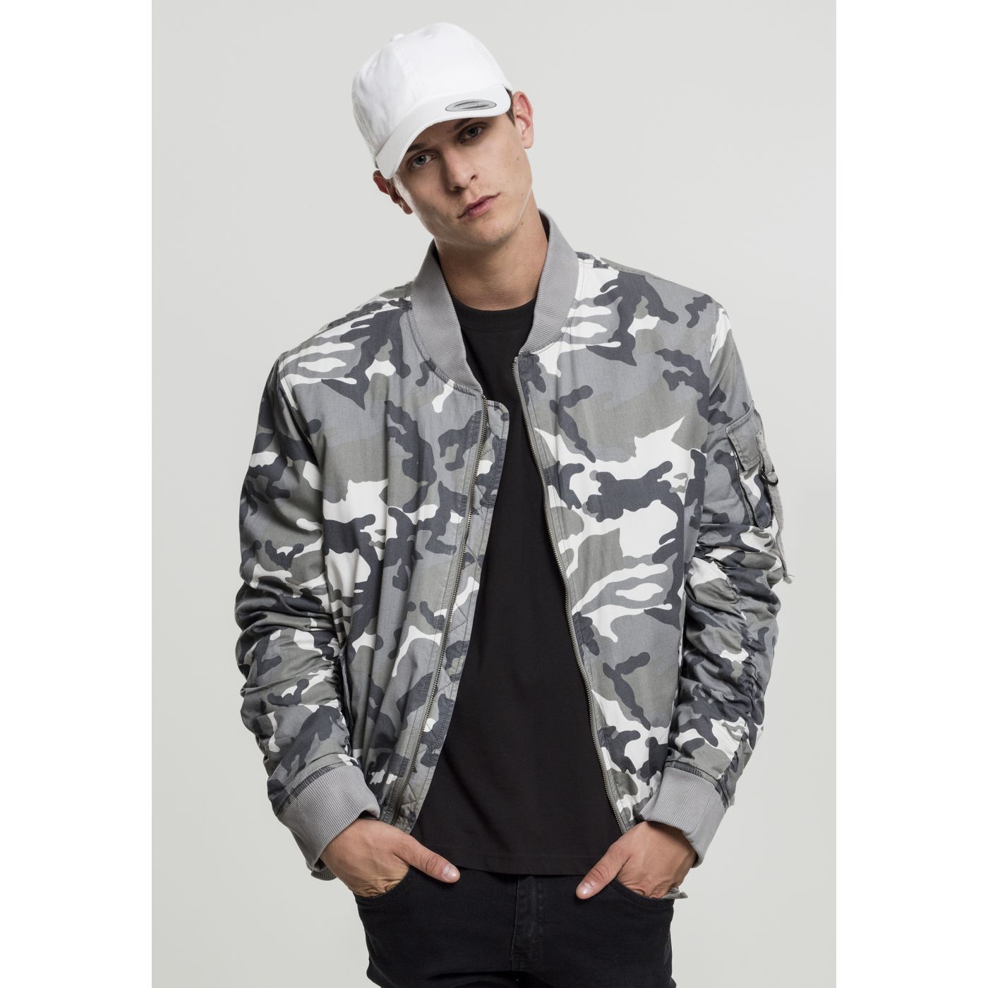 Vintage Camo Cotton Bomber Jacket Snow Camo