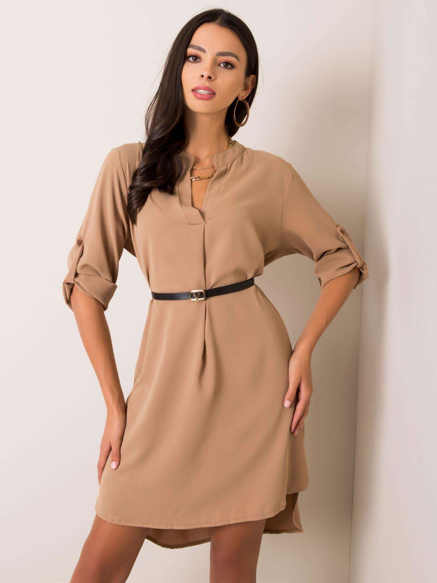 Lady's Beige Dress With Belt