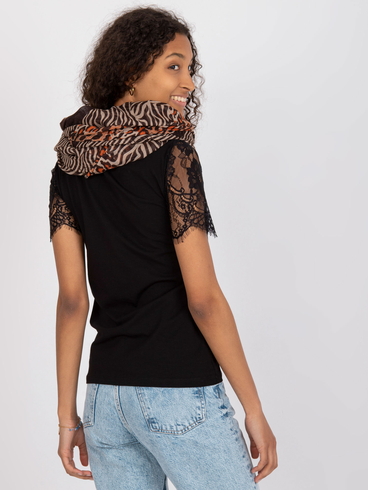 Brown and beige scarf with print