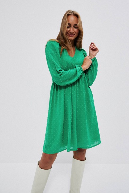 Levně Šaty s nafouknutými rukávy - zelené