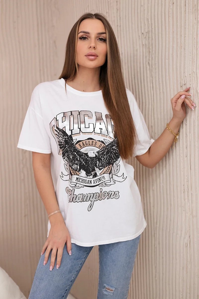 Chicago Eagles Combed Cotton Blouse White+Silver