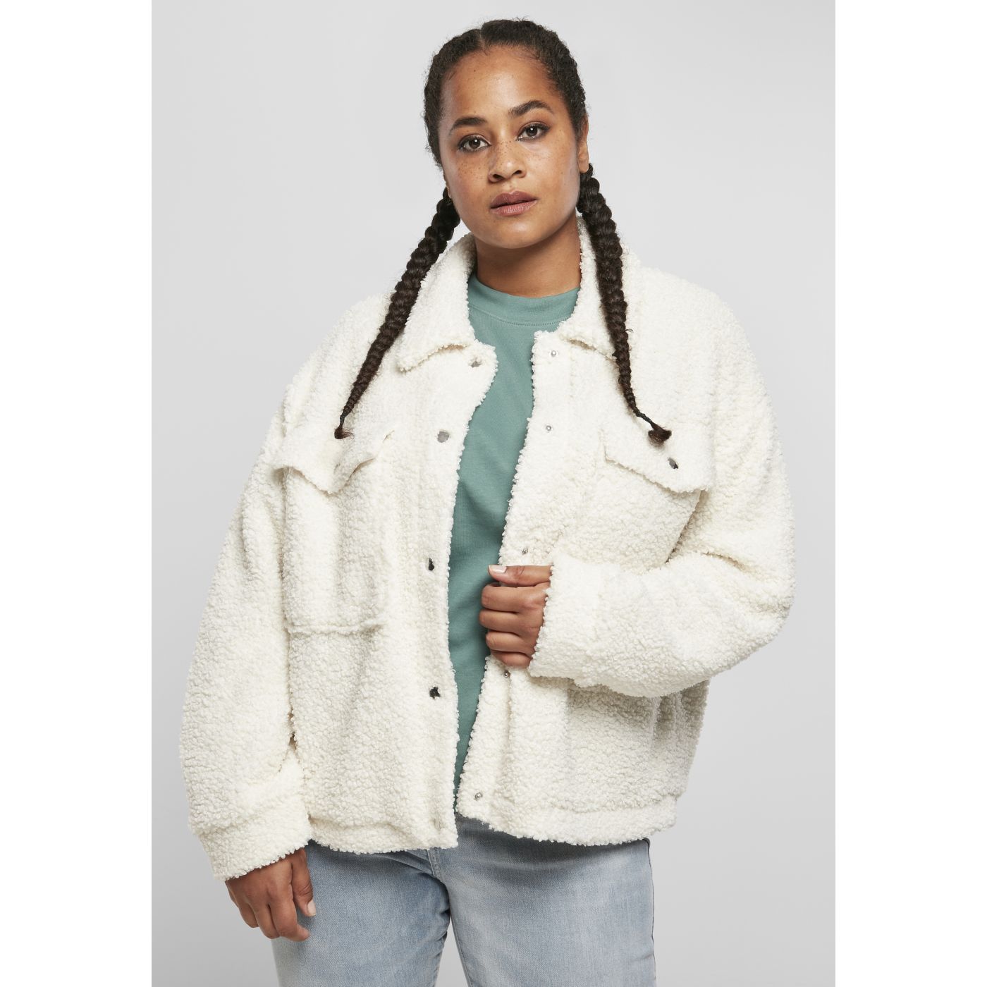 Women's Sherpa Trucker Jacket In White