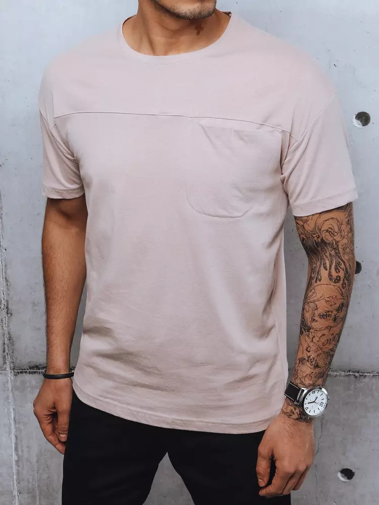 Levně Růžové jednobarevné pánské tričko Dstreet