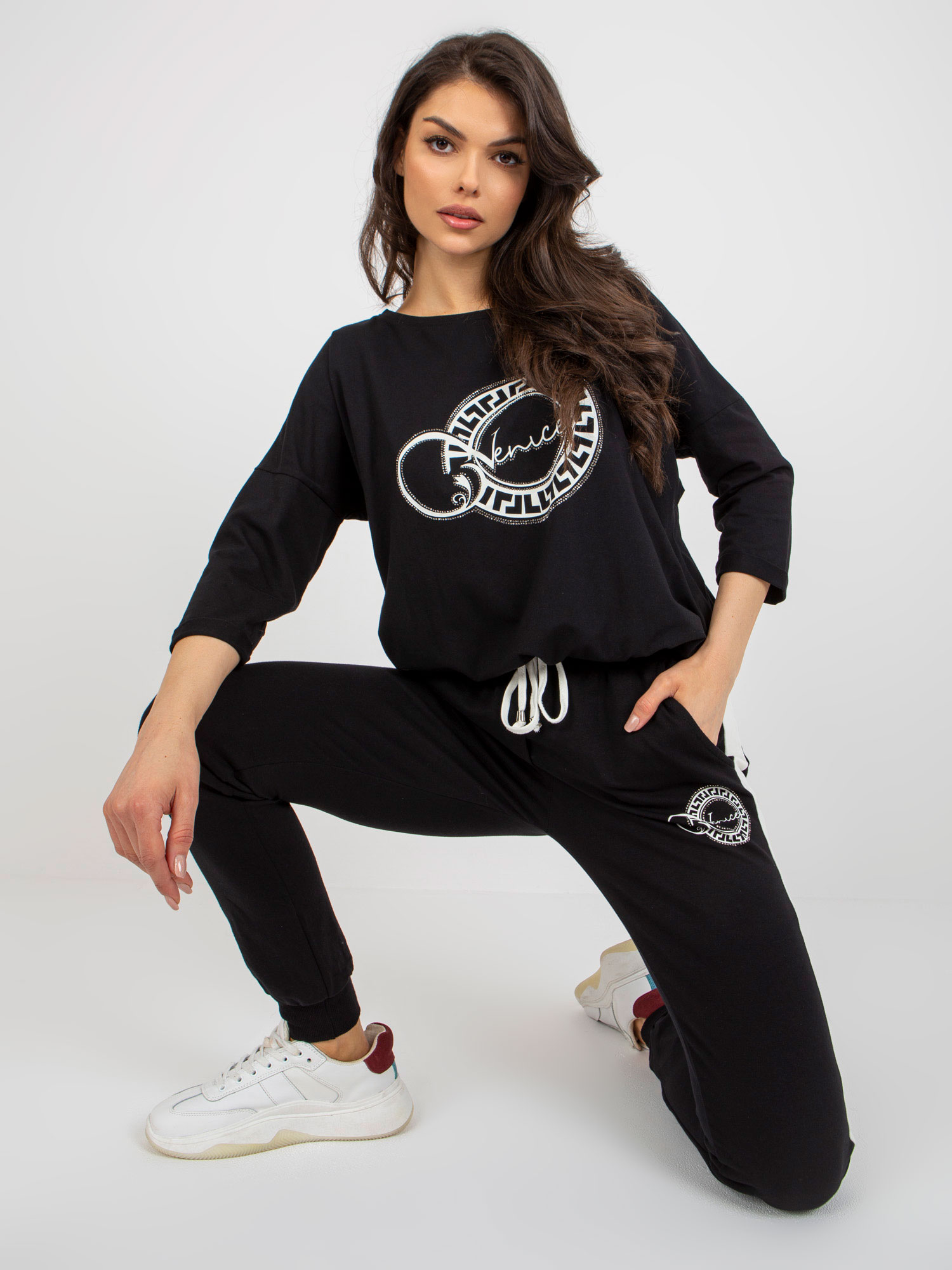 Black two-piece tracksuit with print