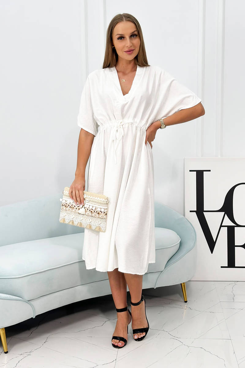 Viscose dress with ecru V-neck