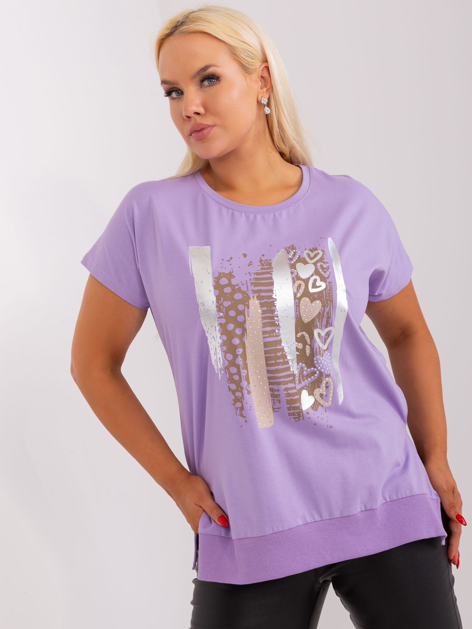 Light purple blouse plus size with short sleeves