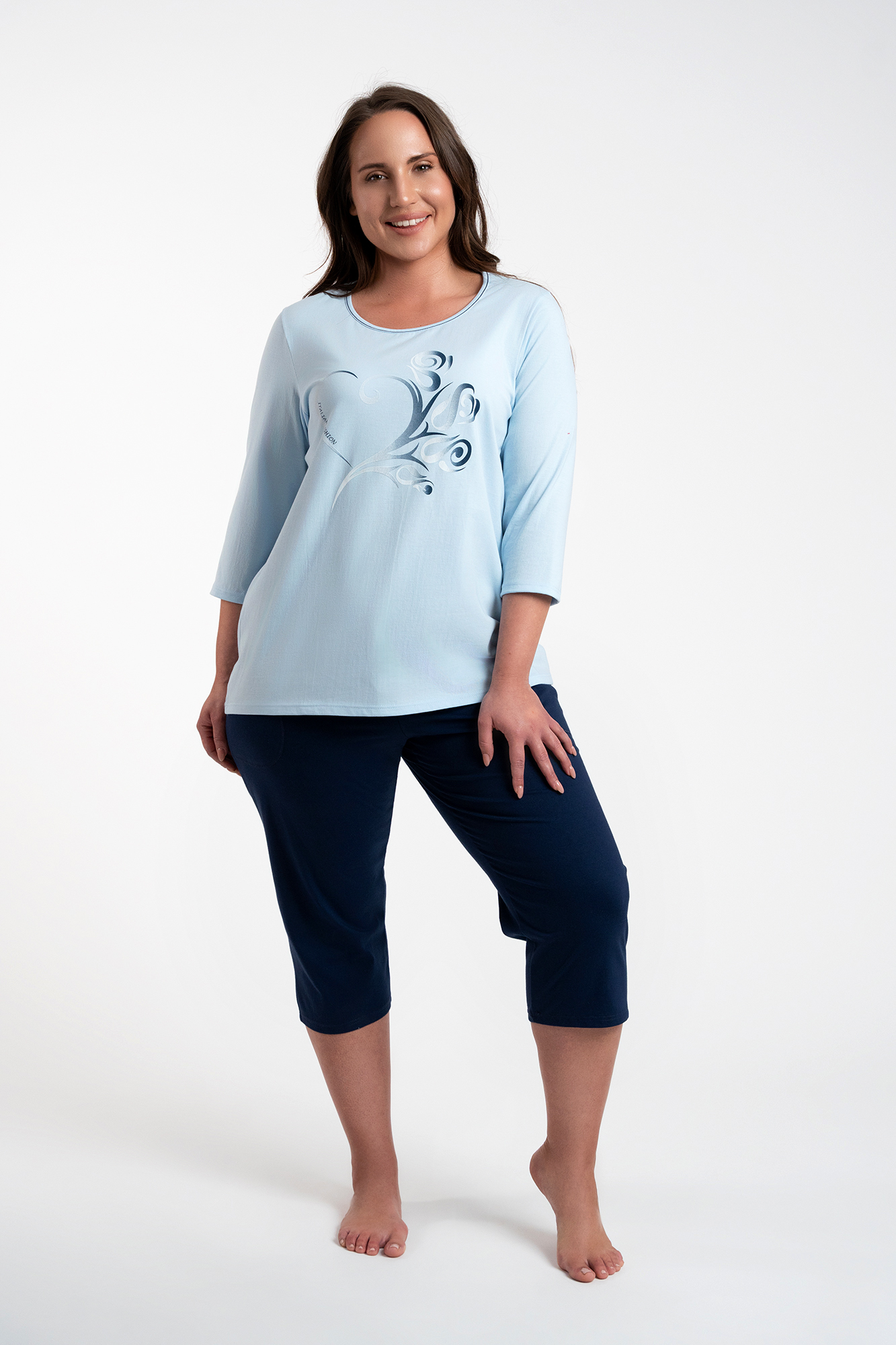 Arietta women's pyjamas 3/4 sleeve, 3/4 legs - blue/navy blue