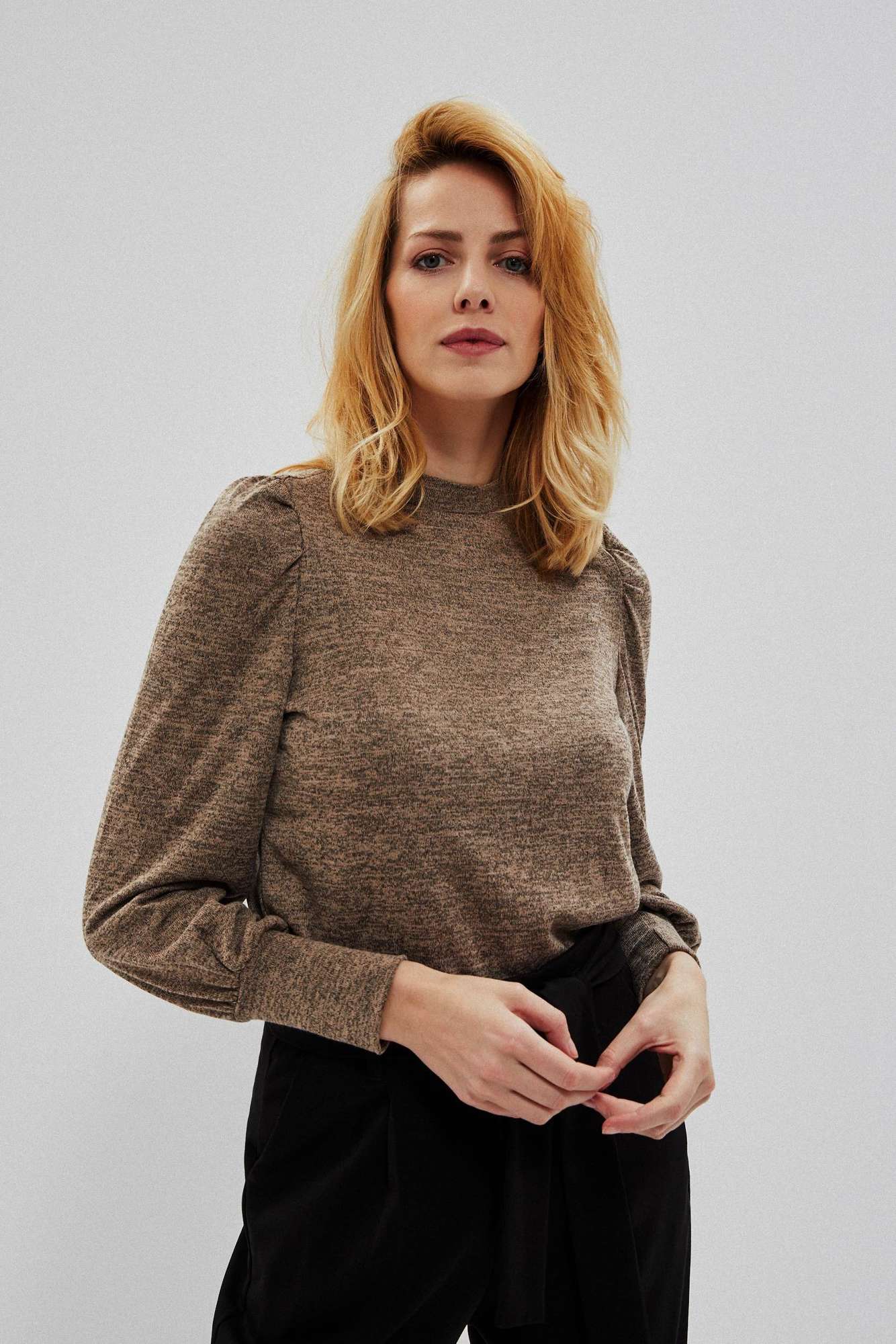 Melang sweatshirt with puffs - beige