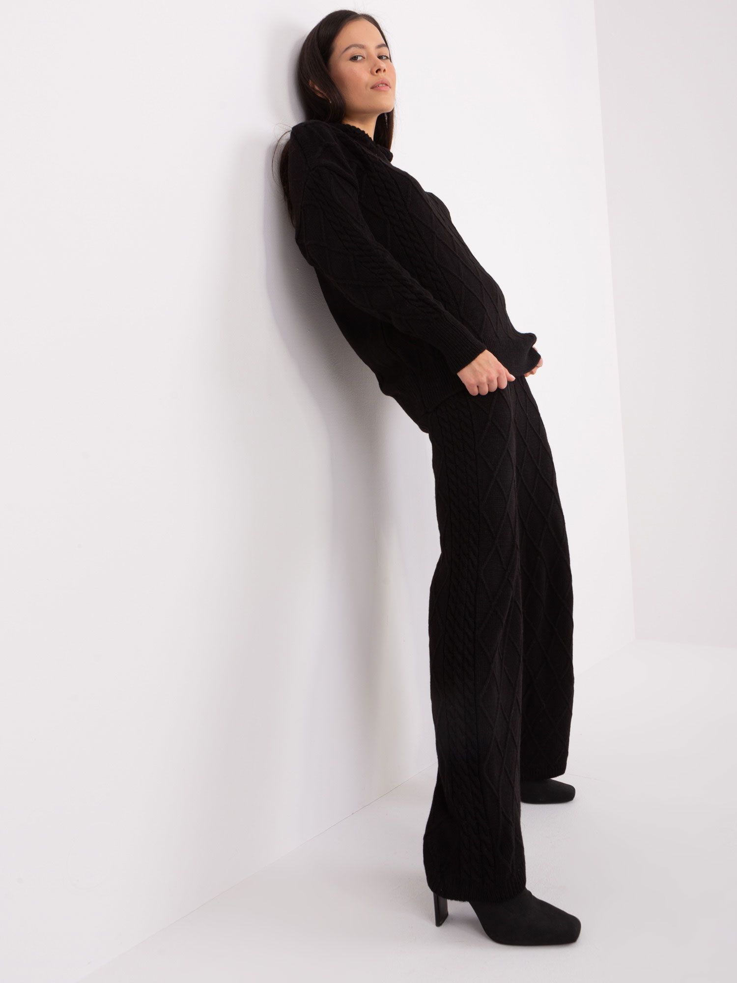 Black knitted set with a hooded sweater