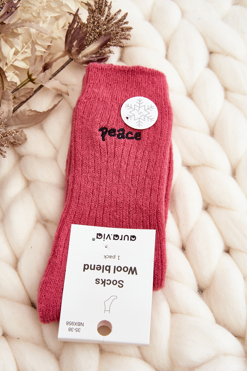 Levně Dámské teplé ponožky s růžovým nápisem